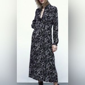 ZARA NWT Carlotta abstract floral printed midi dress
